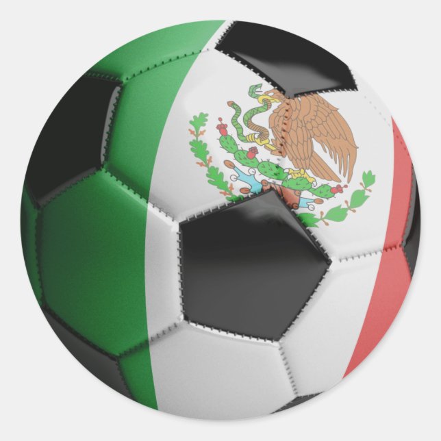 Pegatina Redonda Balón de fútbol de la bandera de México (Anverso)