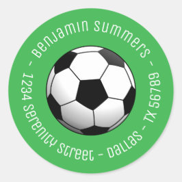 Pegatina Redonda Balón de fútbol en verde con texto personalizado