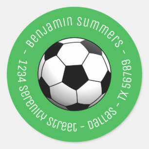 Pegatina Redonda Balón de fútbol en verde con texto personalizado