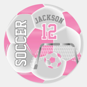 Pegatina Redonda Balón de Fútbol Rosa y Blanco