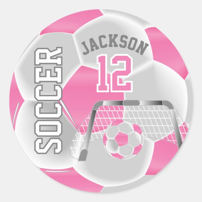 Pegatina Redonda Balón de Fútbol Rosa y Blanco (Anverso)