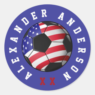 Pegatina Redonda Balón de Fútbol USA Personalizado