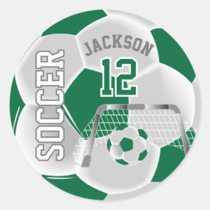 Pegatina Redonda Balón de Fútbol Verde Oscuro y Blanco