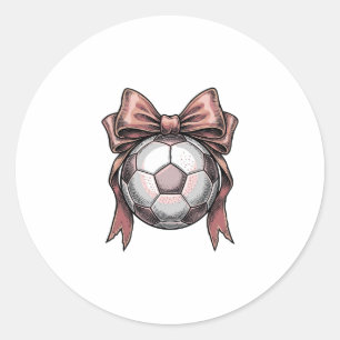 Pegatina Redonda Balón de Fútbol Vintage con Lazo Rosa