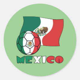 Pegatina Redonda Balón de fútbol y bandera mexicana