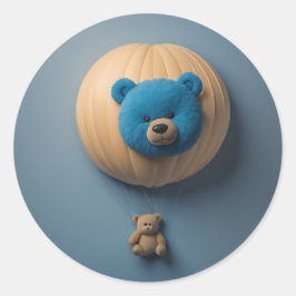 Pegatina Redonda Balón de oso azul