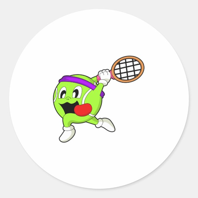 Pegatina Redonda Balón de tenis con raqueta de tenis (Anverso)