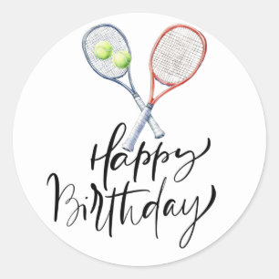 Pegatina Redonda Balón de tenis Feliz cumpleaños al jugador