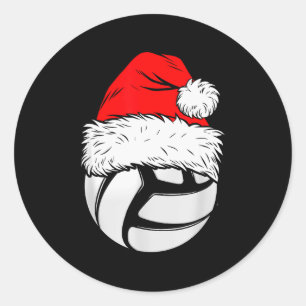 Pegatina Redonda Balón de Voleibol de Navidad Sombrero de Santa Xma