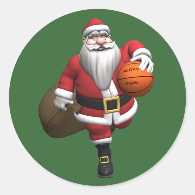 Pegatina Redonda Baloncestista de Santa Claus (Anverso)