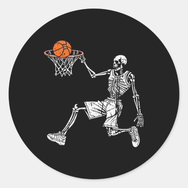 Pegatina Redonda Baloncestistas del Halloween Skeleton Fun (Anverso)