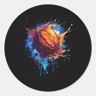 Pegatina Redonda Baloncesto acuarela Arte Dibujo Baloncesto L