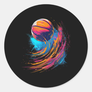 Pegatina Redonda Baloncesto acuarela Artesanía Baloncesto Lover Col