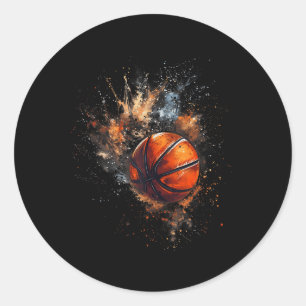 Pegatina Redonda Baloncesto acuarela Baloncesto Jugador Dibujo Ar