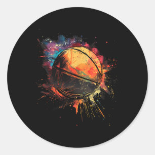 Pegatina Redonda Baloncesto acuarela Baloncesto Jugador Dibujo Ar