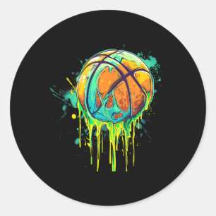 Pegatina Redonda Baloncesto acuarela Dibujo Artesanía Baloncesto P