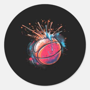 Pegatina Redonda Baloncesto acuarela Dibujo Artesanía Baloncesto P