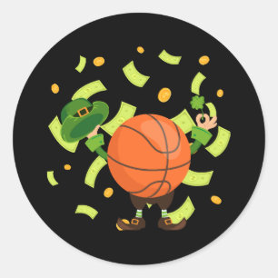 Pegatina Redonda Baloncesto Afortunado Feliz Día de Patrick