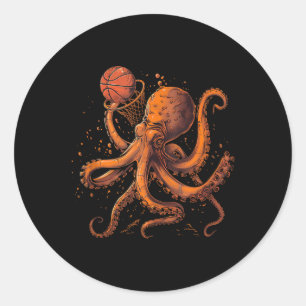Pegatina Redonda Baloncesto Arte Animal Octopus Baloncesto Lover Dr