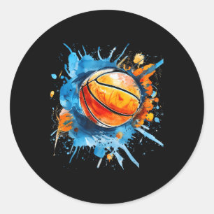 Pegatina Redonda Baloncesto arte Baloncesto Hoop Colorful Water
