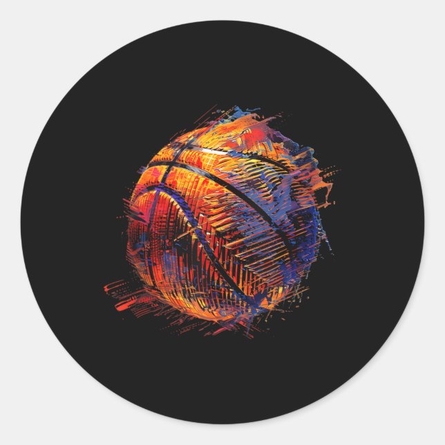 Pegatina Redonda Baloncesto Arte Baloncesto Hoop Dibujo Bball P (Anverso)