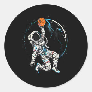 Pegatina Redonda Baloncesto Artístico Baloncestista Astronauta Dra 
