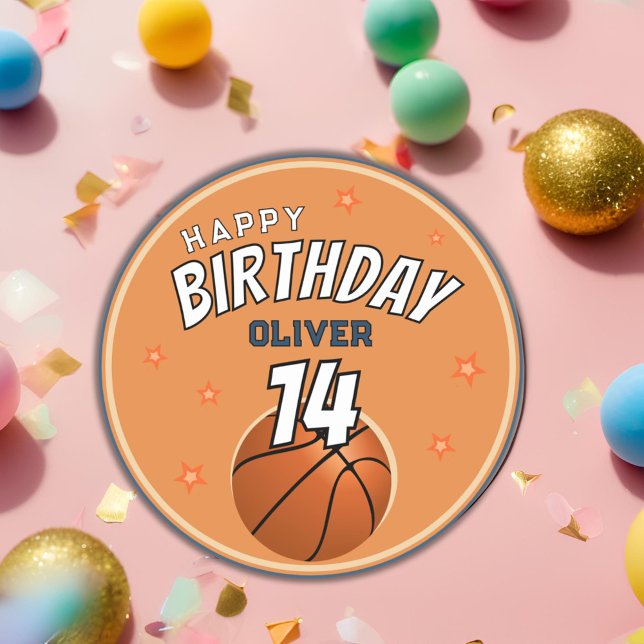 Pegatina Redonda Baloncesto Ball Sports Happy Birday (Subido por el creador)