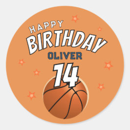 Pegatina Redonda Baloncesto Ball Sports Happy Birday