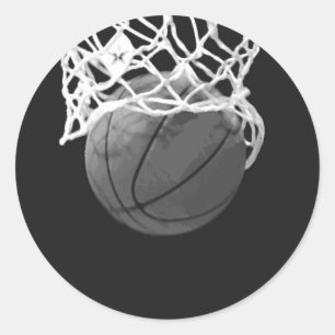 Pegatina Redonda Baloncesto blanco y negro