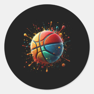 Pegatina Redonda Baloncesto colorido Ball Baloncesto Jugador