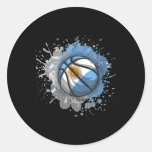 Pegatina Redonda Baloncesto Con Bandera Argentina