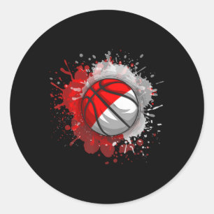 Pegatina Redonda Baloncesto con bandera de Indonesia