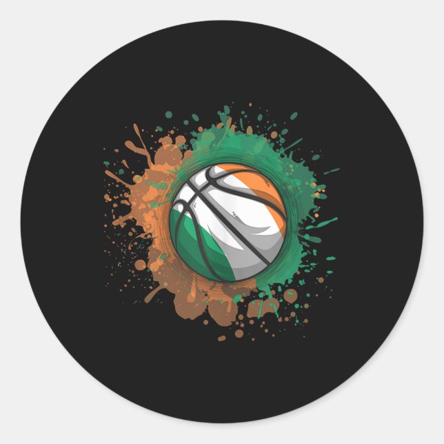 Pegatina Redonda Baloncesto Con Bandera De Irlanda (Anverso)