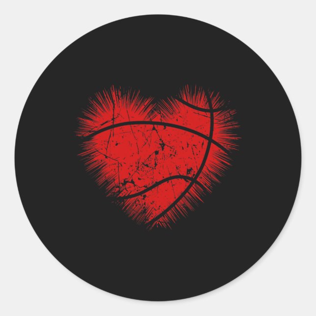 Pegatina Redonda Baloncesto Corazón Hombres Niños Chicas Niños Vale (Anverso)