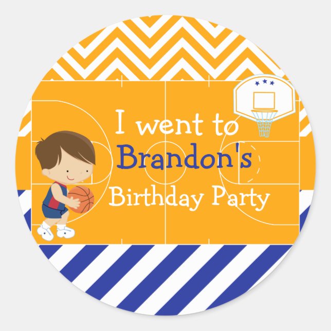 Pegatina Redonda Baloncesto Cute Black Hair Boy 'Fui a' (Anverso)