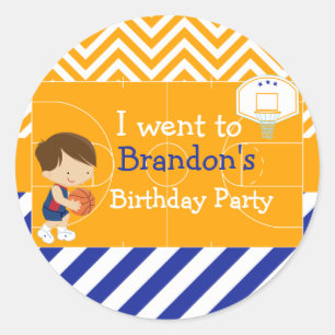 Pegatina Redonda Baloncesto Cute Black Hair Boy 'Fui a'