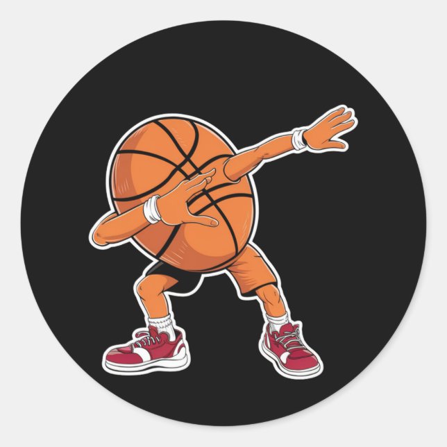 Pegatina Redonda Baloncesto Dabbing Ball Funny Sports Player (Anverso)