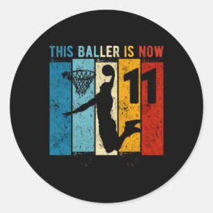 Pegatina Redonda Baloncesto de 11 años Niño de 11 años