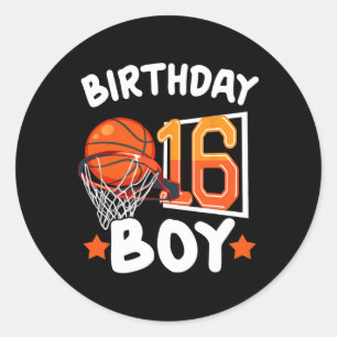 Pegatina Redonda Baloncesto De 16 Años Decoración De Niño De 16 Año