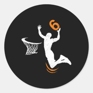 Pegatina Redonda Baloncesto de 6 años, zorro, niños de fiesta de cu