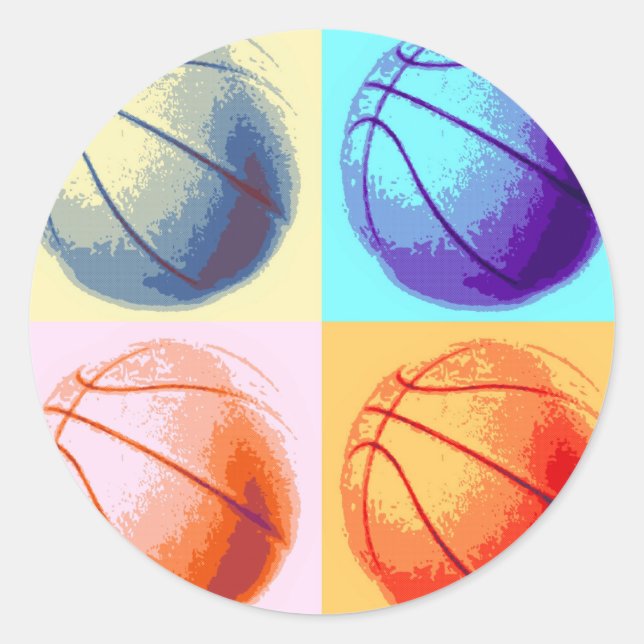 Pegatina Redonda Baloncesto de arte pop (Anverso)