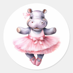Pegatina Redonda Baloncesto de baile Cute hippo