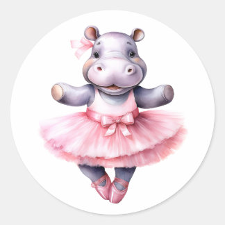 Pegatina Redonda Baloncesto de baile Cute hippo