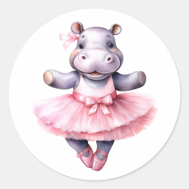Pegatina Redonda Baloncesto de baile Cute hippo (Anverso)