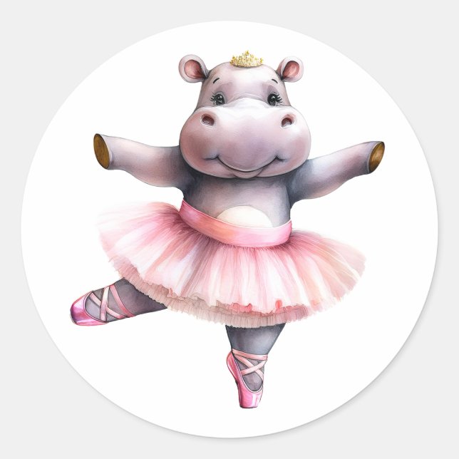 Pegatina Redonda Baloncesto de baile Cute hippo (Anverso)