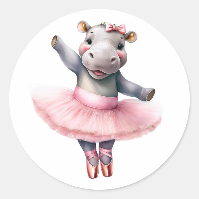 Pegatina Redonda Baloncesto de baile Cute hippo (Anverso)