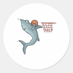 Pegatina Redonda baloncesto de clavadas con tiburones
