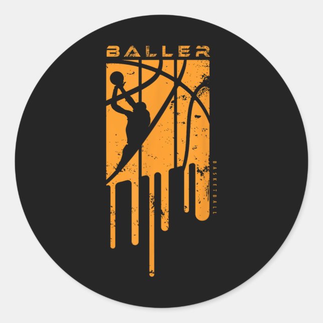 Pegatina Redonda Baloncesto de estilo retro Niños Jugando 10-12 12- (Anverso)