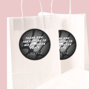 Pegatina Redonda Baloncesto de plata metálica Gracias cumpleaños