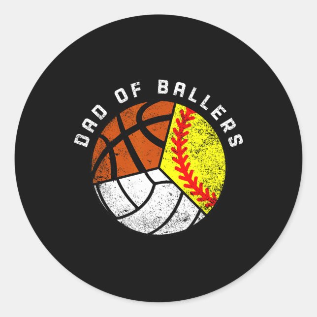 Pegatina Redonda Baloncesto De Voleibol De Papá De Los Ballers (Anverso)